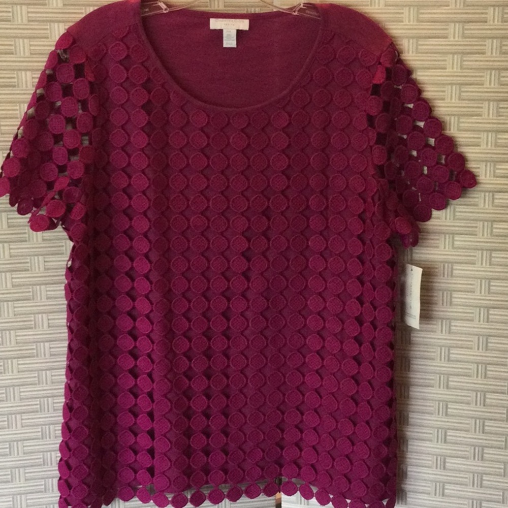 BNWT Charter Club Fuchsia tee with circle overlay